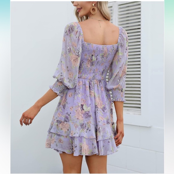 Purple Floral Ruffle Mini Dress - Picture 2 of 4